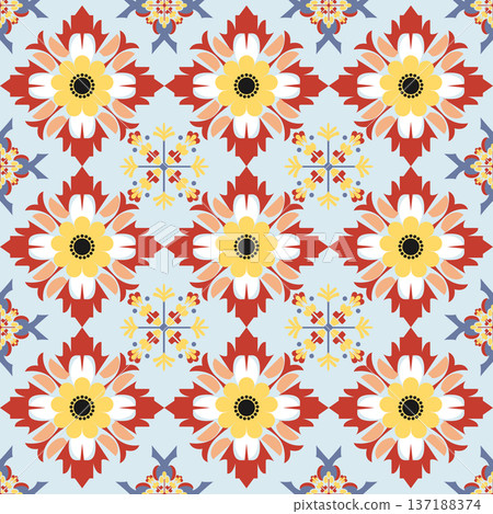 Symmetric Floral Seamless Pattern for Fabric and Carpet Design Symmetric Floral Seamless Pattern for Fabric and Carpet Design 137188374