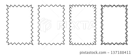 Frame set of standard ratio rectangles 2x3 with wavy, scallop, zigzag, double edges in vertical, mobile and portrait formats. Frame set of standard ratio rectangles 2x3 with wavy, scallop, zigzag, double edges in vertical, mobile and portrait formats. 137188411