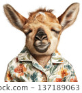 Cute llama wearing floral pajamas with eyes closed peaceful watercolor vibe 137189063