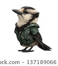 Cute magpie bird wearing a floral hoodie standing watercolor clipart 137189066