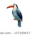 Toucan bird in blue pajamas watercolor cozy vibe 137189417