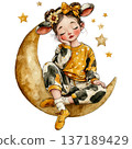 Yak character in pajamas watercolor whimsical vibe 137189429