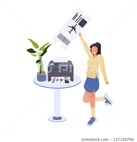 Print air flight tickets, trip. Holiday travel online. Airline boarding pass, documents, plane checkin. Vector illustration isolated on white background Print air flight tickets, trip. Holiday travel online. Airline boarding pass, documents, plane checkin. Vector illustration isolated on white background 137189766