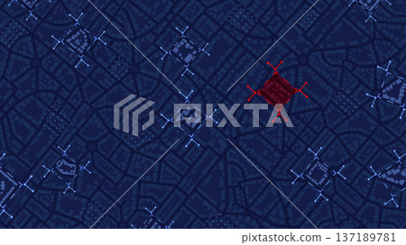 Concept of analysis, assessment of the state of city. Evaluation of various factors contribute to its overall well-being, functionality. Red highlighted commercial buildings. Vector map illustration Concept of analysis, assessment of the state of city. Evaluation of various factors contribute to its overall well-being, functionality. Red highlighted commercial buildings. Vector map illustration 137189781