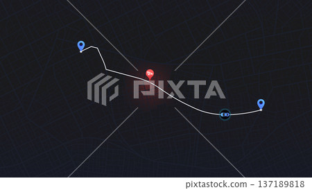 Accident road. Closed turns of the route, road. Traffic detours on map. Location tracks dashboard. Generic city map with signs of streets. Vector illustration Accident road. Closed turns of the route, road. Traffic detours on map. Location tracks dashboard. Generic city map with signs of streets. Vector illustration 137189818