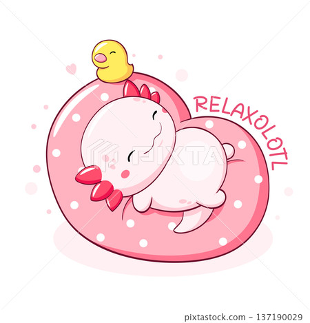 Day of rest concept. Axolotl relaxing in beanbag chair. Funny axolotl baby spending lazy day. Featuring rest and relaxation. Enjoying a moment of leisure. Can be used for t-shirt print, sticker, card Day of rest concept. Axolotl relaxing in beanbag chair. Funny axolotl baby spending lazy day. Featuring rest and relaxation. Enjoying a moment of leisure. Can be used for t-shirt print, sticker, card 137190029