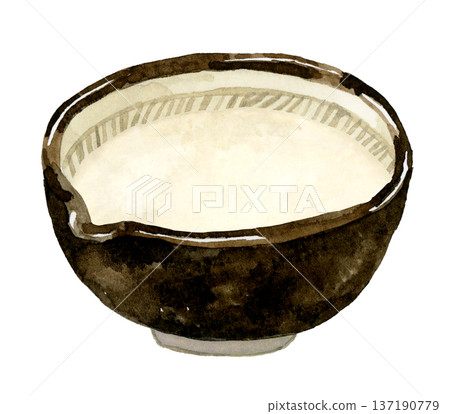 Tororo in a mortar Hand-drawn watercolor illustration Tororo in a mortar Hand-drawn watercolor illustration 137190779