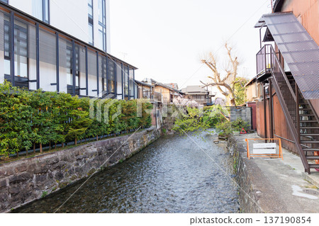 Kyoto cityscape seen from Shirakawa Bridge on Sanjo Street Kyoto cityscape seen from Shirakawa Bridge on Sanjo Street 137190854