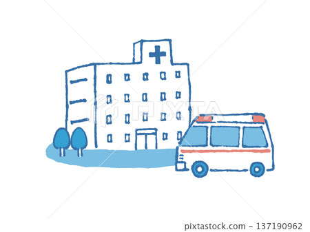 Hospital and ambulance hand-drawn vector illustration Hospital and ambulance hand-drawn vector illustration 137190962