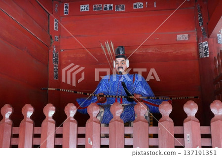 The guardians at shrine of the Kitaguchi Hongu Sengen Jinja in Fujiyoshida, Yamanashi Japan, the entranceway to Mt. Fuji The guardians at shrine of the Kitaguchi Hongu Sengen Jinja in Fujiyoshida, Yamanashi Japan, the entranceway to Mt. Fuji 137191351