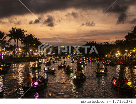 hoi an old town riverside view with lantern river boats in vietnam at night hoi an old town riverside view with lantern river boats in vietnam at night 137191371