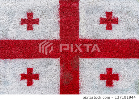 Georgian flag painted with spray paint on a street wall Georgian flag painted with spray paint on a street wall 137191944