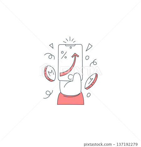 A Hand Holding A Smartphone Showing Shopping Growth And Savings Vector Illustration A Hand Holding A Smartphone Showing Shopping Growth And Savings Vector Illustration 137192279