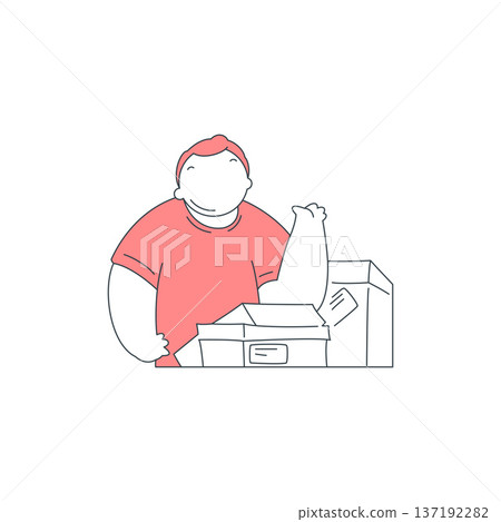 Man Unpacking A Box After Online Shopping Delivery Service Vector Illustration Man Unpacking A Box After Online Shopping Delivery Service Vector Illustration 137192282