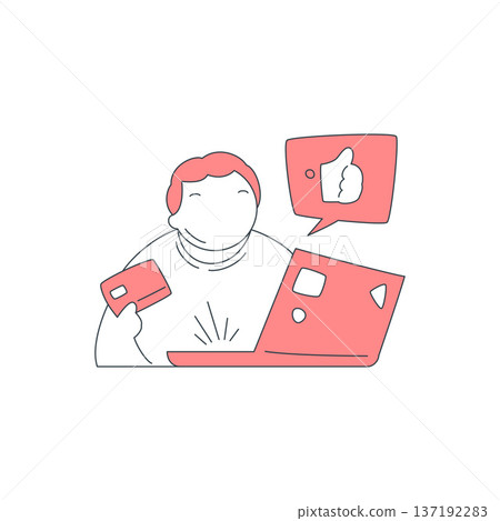 Happy Man Using Laptop For Online Shopping With Credit Card Vector Illustration Happy Man Using Laptop For Online Shopping With Credit Card Vector Illustration 137192283