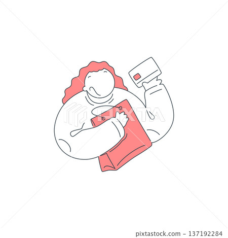 Happy Woman Holding Shopping Bag And Credit Card After Purchase Vector Illustration Happy Woman Holding Shopping Bag And Credit Card After Purchase Vector Illustration 137192284