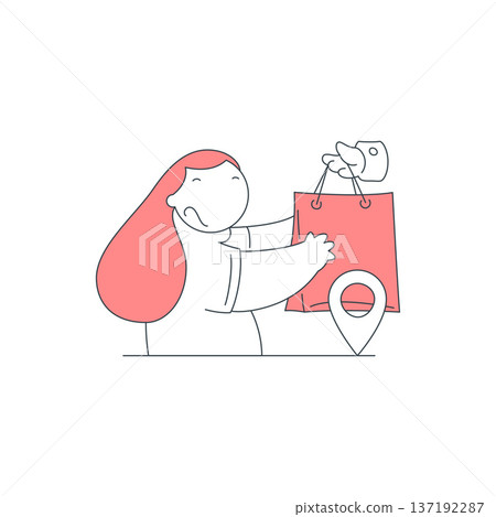 Woman Receiving Shopping Bag At Pickup Point Location Vector Illustration Woman Receiving Shopping Bag At Pickup Point Location Vector Illustration 137192287