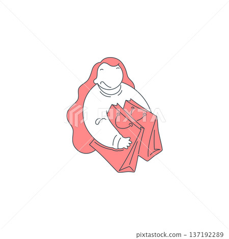 Happy Woman Hugging Her Shopping Bags After A Big Sale Vector Illustration 137192289