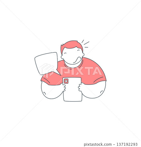 Happy Man Enjoying Online Shopping On A Tablet With A Chat Bubble Vector Illustration 137192293