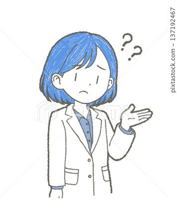 手繪插圖,描繪了一位身穿白大褂、表情憂慮的女醫護人員。 手繪插圖,描繪了一位身穿白大褂、表情憂慮的女醫護人員。 137192467