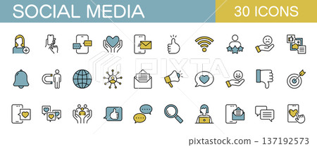 Social media and SNS line icon set color Social media and SNS line icon set color 137192573