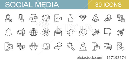 Social media and SNS line icon set 137192574