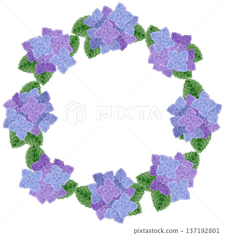 [Hydrangea frame] Hand embroidery illustration material 137192801