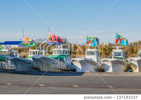 A scene of a large fishing flag at Fukuda Fishing Port in Iwata City A scene of a large fishing flag at Fukuda Fishing Port in Iwata City 137193337