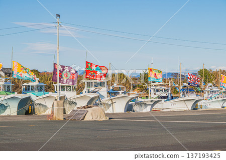 A scene of a large fishing flag at Fukuda Fishing Port in Iwata City A scene of a large fishing flag at Fukuda Fishing Port in Iwata City 137193425