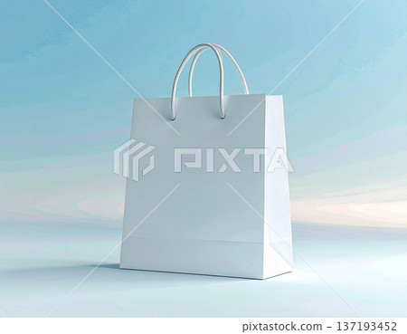 Modern design. Paper shopping bag on a white background. Bag mockup in white color for promoting brands. Modern design. Paper shopping bag on a white background. Bag mockup in white color for promoting brands. 137193452