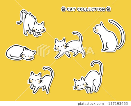 Cat illustration set with white border 137193463