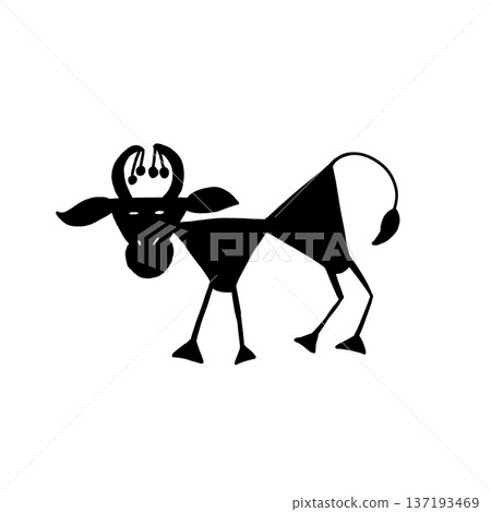 Indian warli painting art cartoon ox animal Indian warli painting art cartoon ox animal 137193469