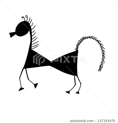 Indian warli painting art cartoon horse Indian warli painting art cartoon horse 137193470