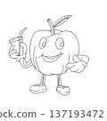 a cartoon apple character holding a glass of juice with a straw. a cartoon apple character holding a glass of juice with a straw. 137193472