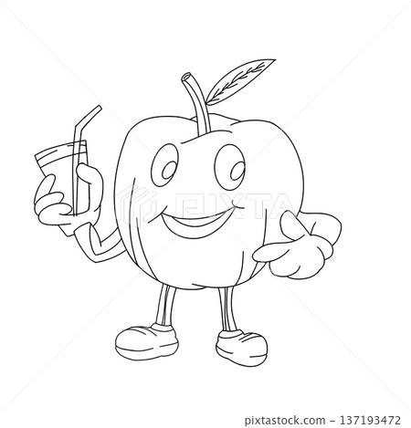 a cartoon apple character holding a glass of juice with a straw. a cartoon apple character holding a glass of juice with a straw. 137193472