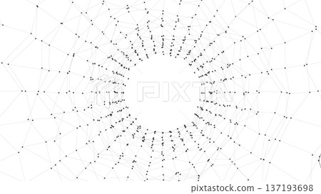 Abstract digital plexus tunnel formed by glowing dots connected with lines, creating a futuristic network hole. Concept of big data, artificial intelligence, neural networks,technology background 137193698