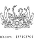 Hand Drawn Of Swans and Lotus Flowers Line Art for Coloring Book 137193704