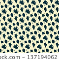 Simple autumn leaf silhouettes seamless pattern. Hand drawn ink brush doodle design, cute falling leaves, oak maple aspen leaf black colour shapes. White cream background. 137194062