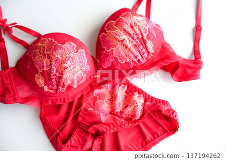 Bright red bra 137194262