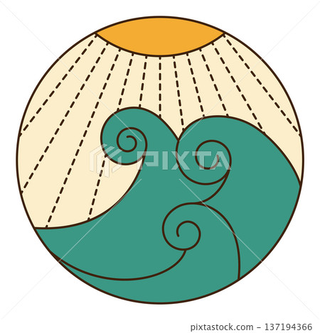 vector graphic with sunbirst and waves 137194366