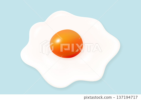 Realistic fried egg vector with glossy yolk on blue background. Vector illustration Realistic fried egg vector with glossy yolk on blue background. Vector illustration 137194717