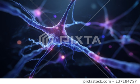 The intricate structure of a nerve cell, fractured and radiating golden light in stark opposition to the surrounding darkness The intricate structure of a nerve cell, fractured and radiating golden light in stark opposition to the surrounding darkness 137194757
