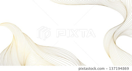 Elegant gold line wave pattern on white background, abstract curves, flowing silk texture, deco elements. Luxury vector illustration, Japanese ornament, minimal design 137194869