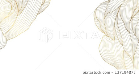 Elegant gold line wave pattern on white background, abstract curves, flowing silk texture, deco elements. Luxury vector illustration, Japanese ornament, minimal design 137194875