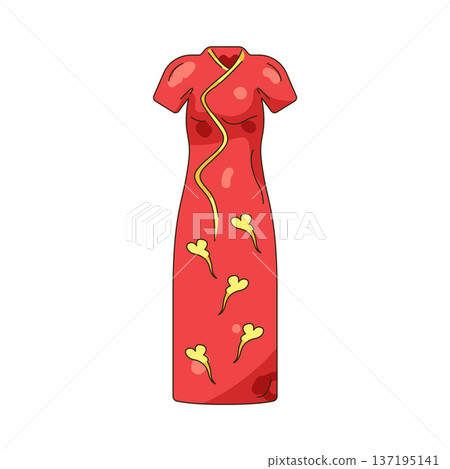 Illustration of red cheongsam dress 137195141