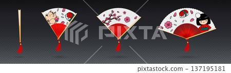 Japanese fan with traditional ornate paper design Japanese fan with traditional ornate paper design 137195181