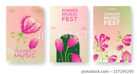 Music fest poster set, gradient, abstract waves Music fest poster set, gradient, abstract waves 137195295