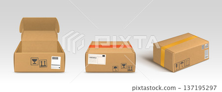 Cardboard parcel box mockups set 137195297