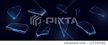 Realistic set of broken glass pieces on black Realistic set of broken glass pieces on black 137195300