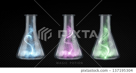 Magical potion elixir bottle, glowing green swirls Magical potion elixir bottle, glowing green swirls 137195304